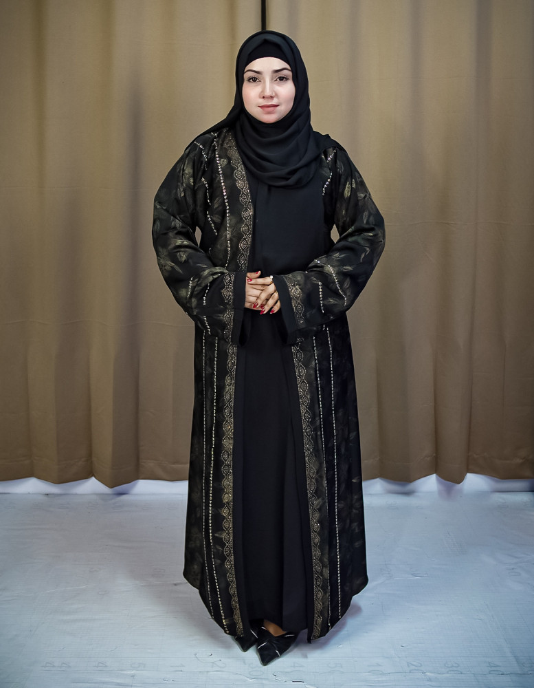 Black Koti Borka with Embroidery & Stone Work