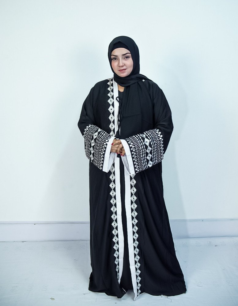 Black Koti Borka with Embroidery & Stone Work