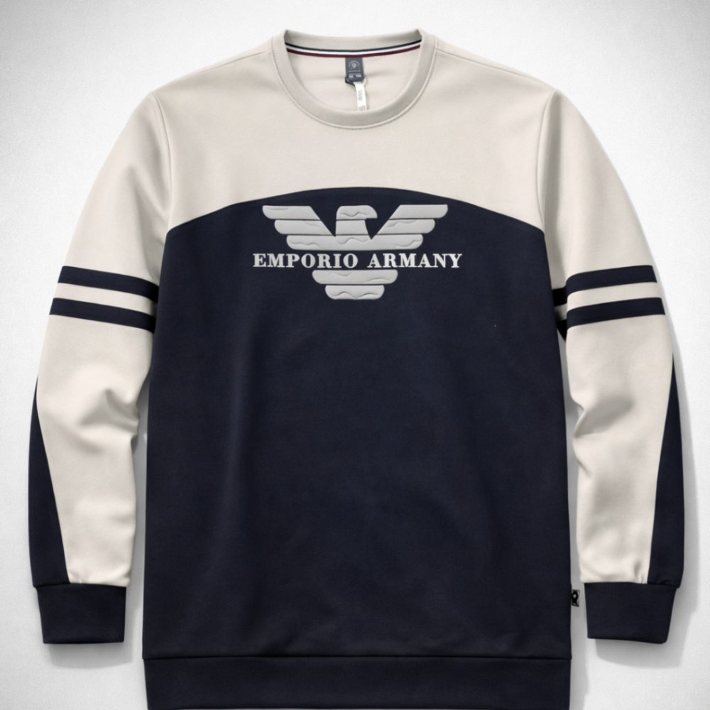 Premium Logo Print Sweatshirt (Cream & Navy Blue)